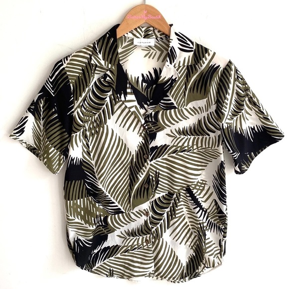 Topshop Women's Graphic Palm Print Bowler Shirt Size US 4 - Picture 2 of 11